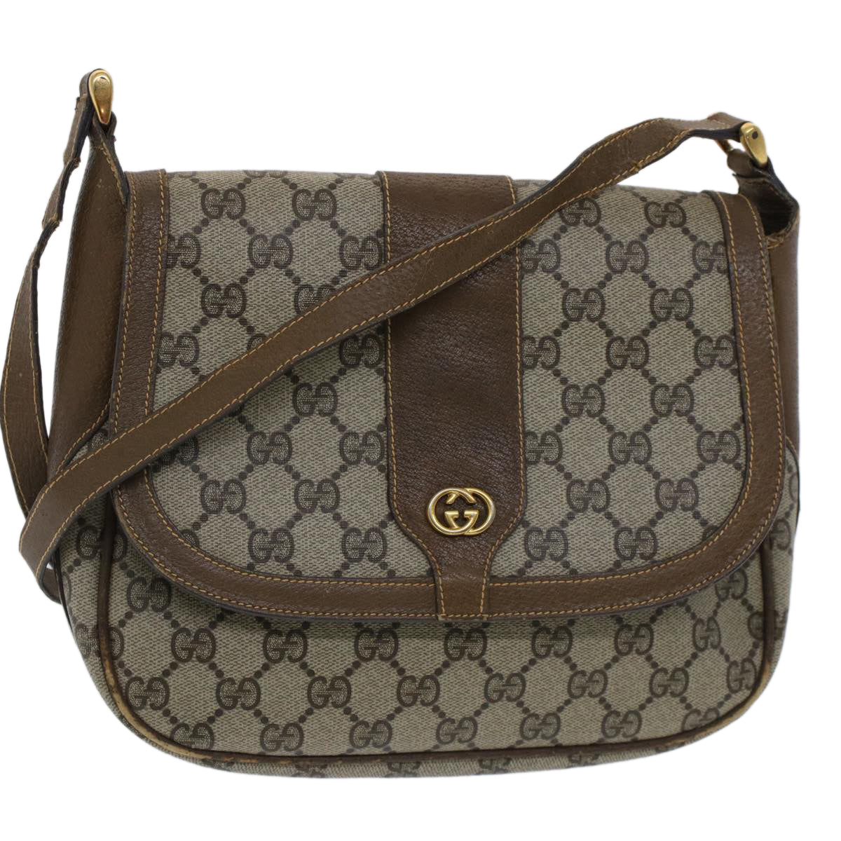 GUCCI GG Canvas Shoulder Bag PVC Leather Beige Brown 001 261 4425 Auth fm2655