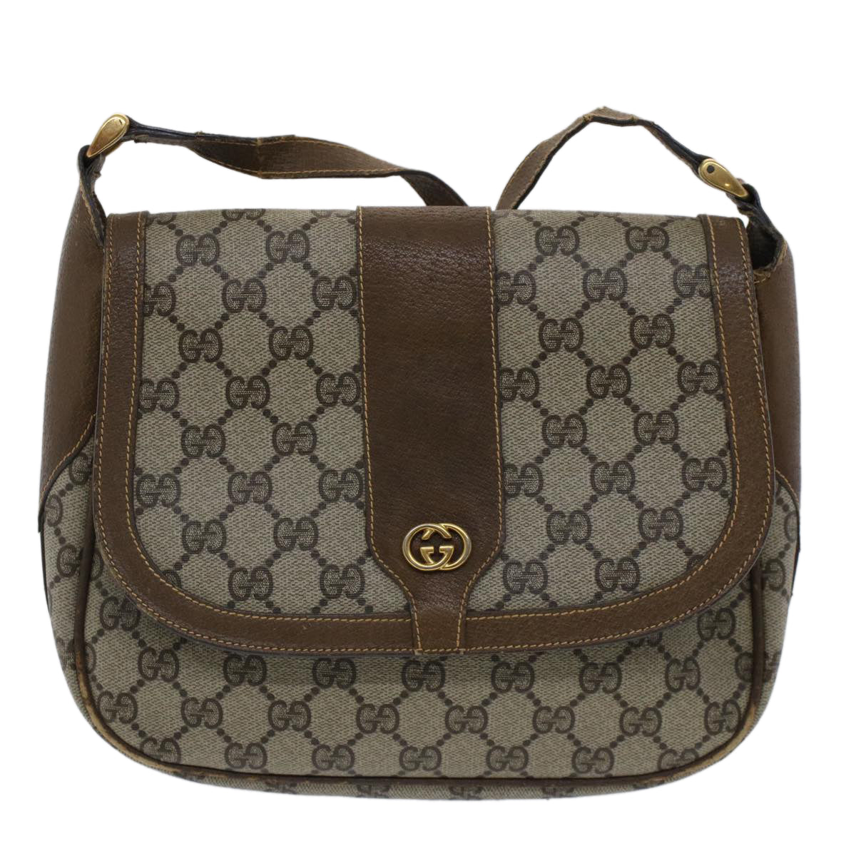 GUCCI GG Canvas Shoulder Bag PVC Leather Beige Brown 001 261 4425 Auth fm2655