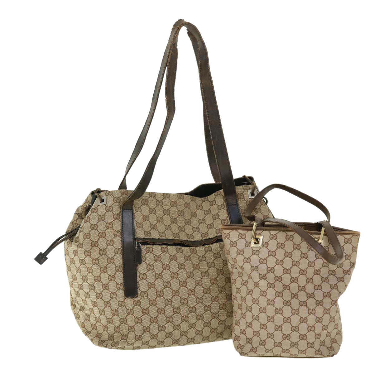 GUCCI GG Canvas Shoulder Bag 2Set Beige Brown Auth fm2657