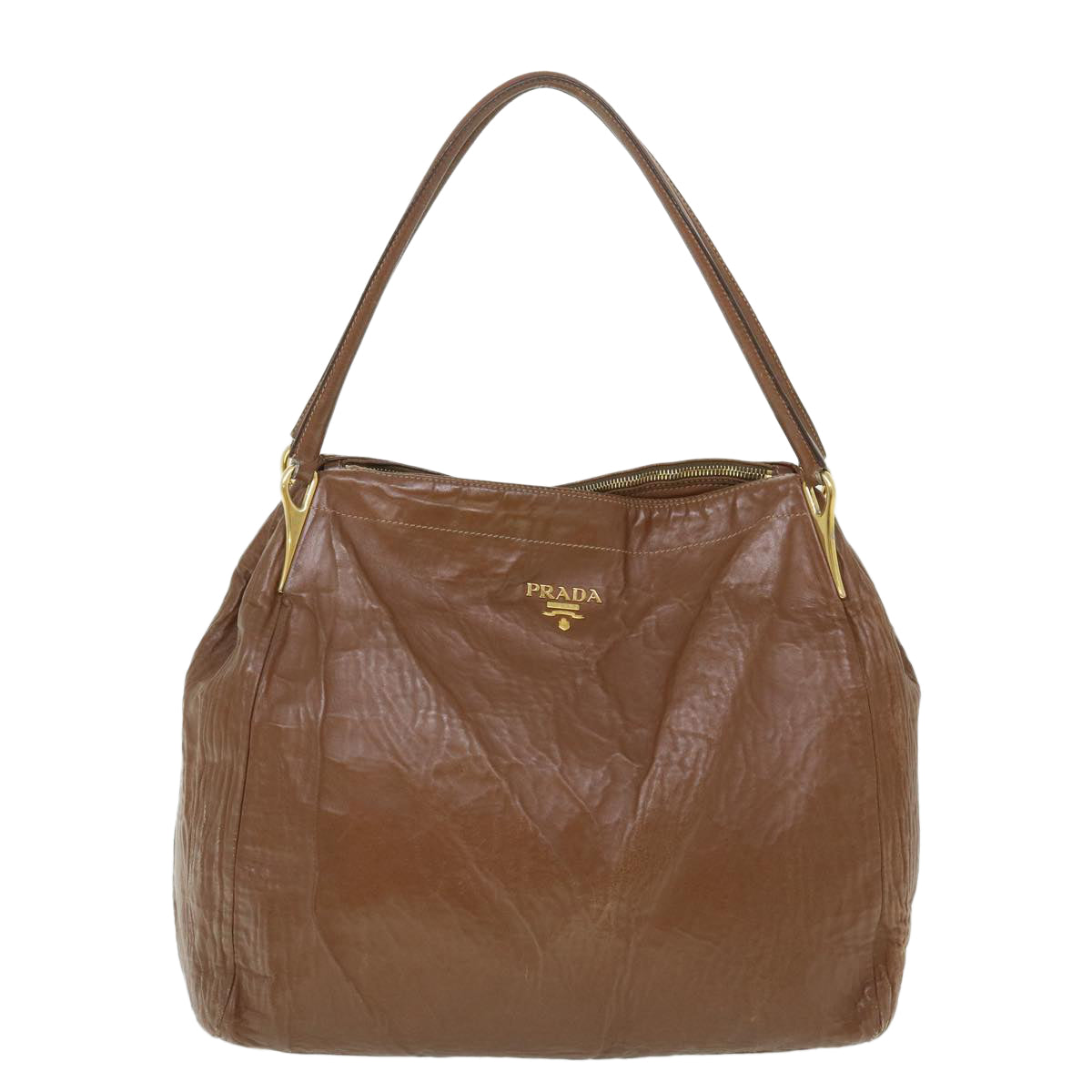 PRADA Shoulder Bag Leather Brown Auth fm2663