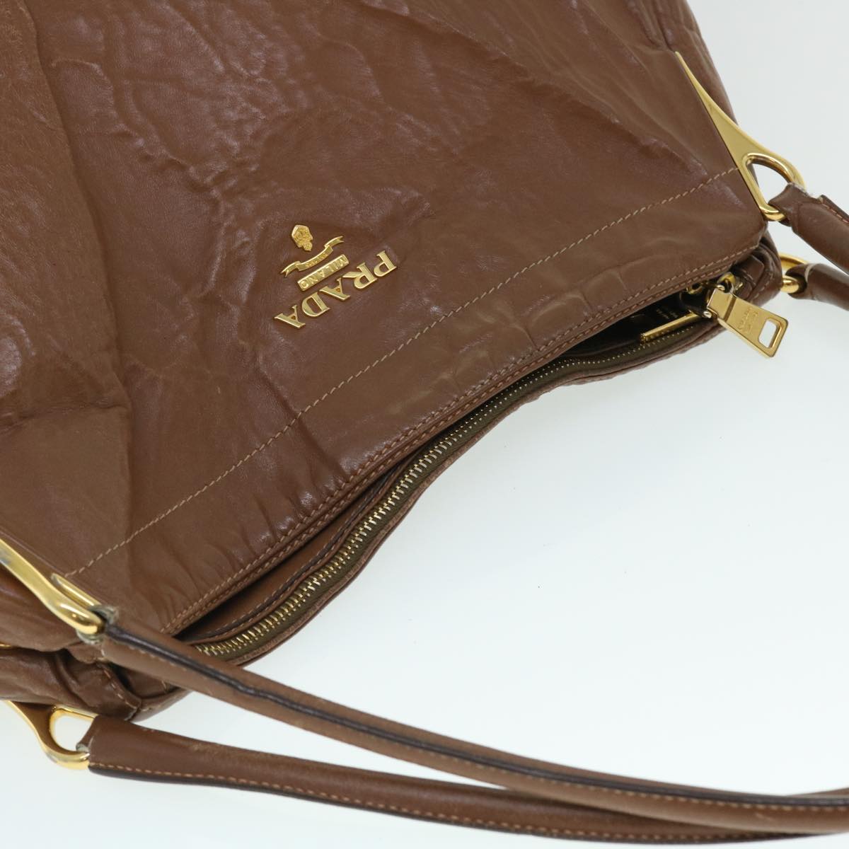 PRADA Shoulder Bag Leather Brown Auth fm2663