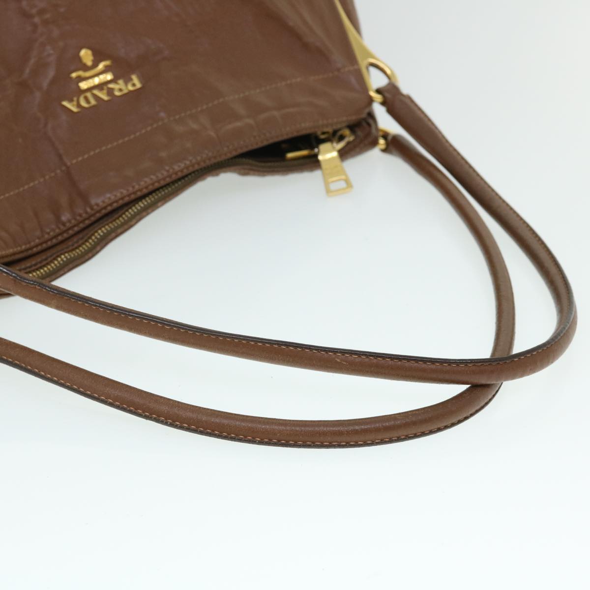 PRADA Shoulder Bag Leather Brown Auth fm2663