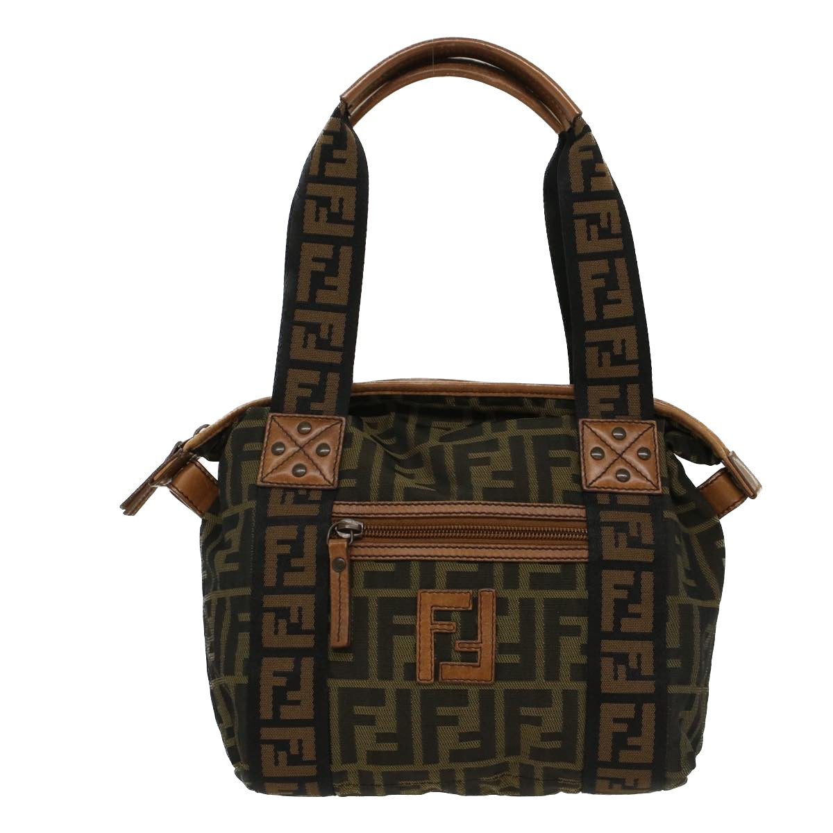 FENDI Zucca Canvas Hand Bag Black Brown Auth fm2664