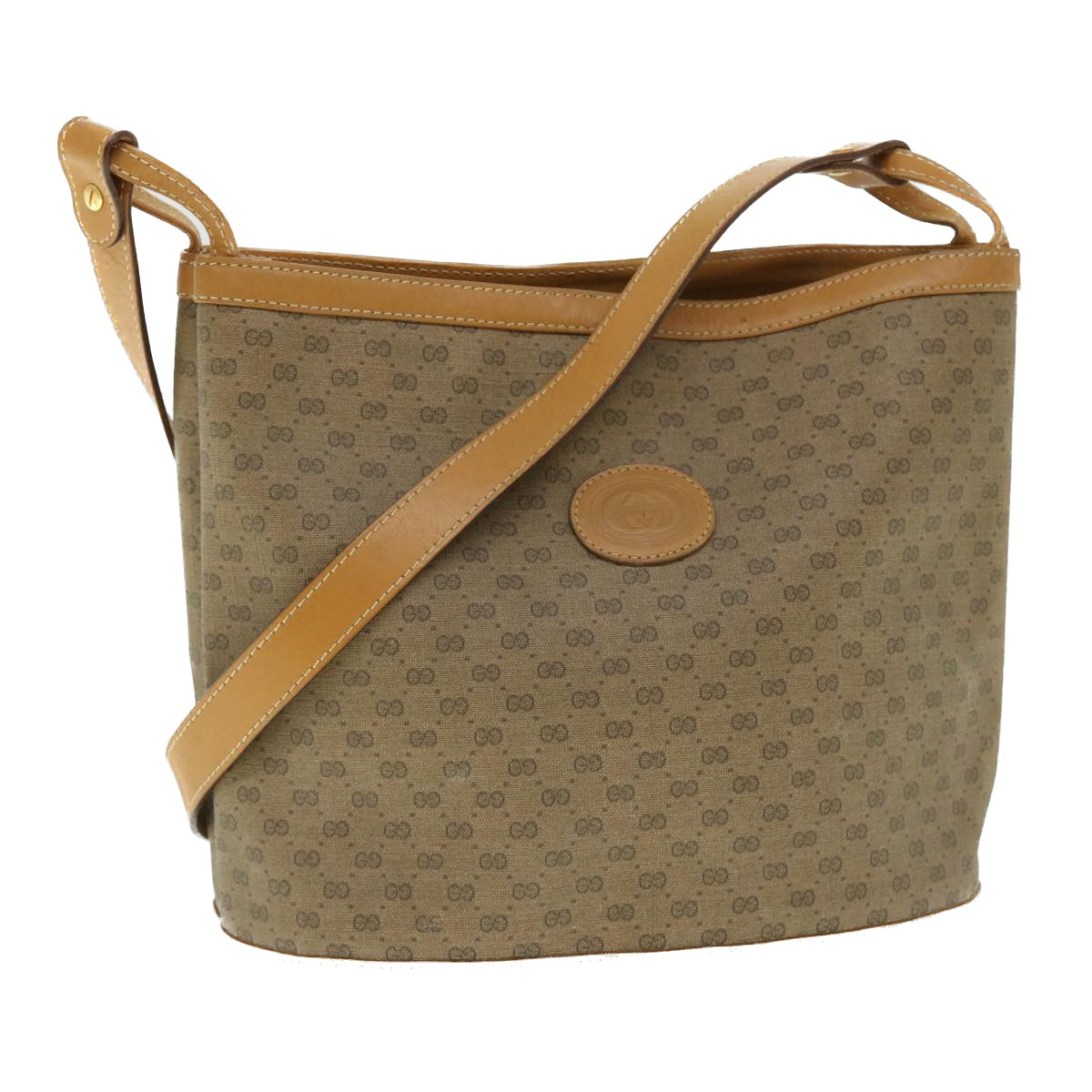 GUCCI Micro GG Canvas Shoulder Bag PVC Leather Beige Auth fm2666