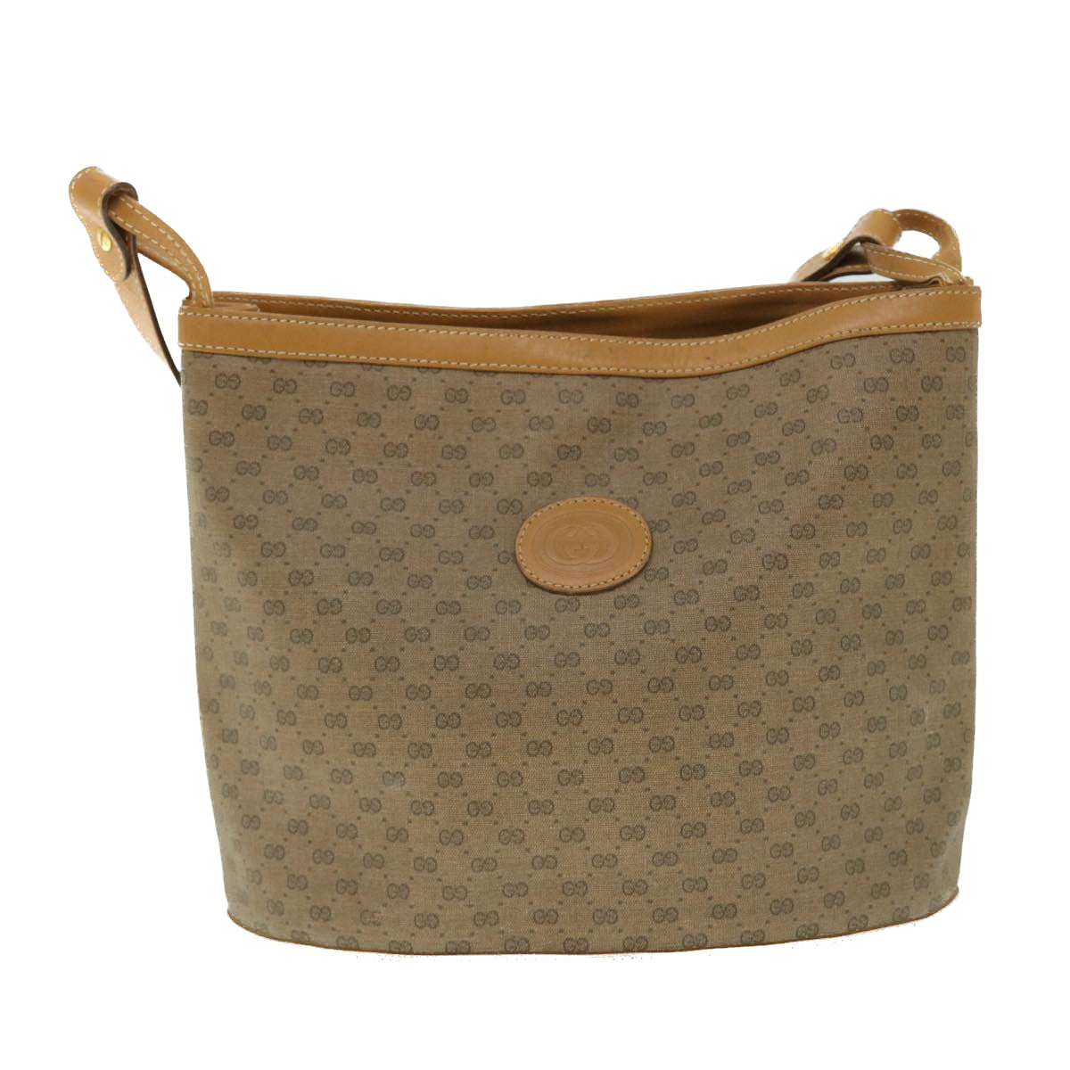 GUCCI Micro GG Canvas Shoulder Bag PVC Leather Beige Auth fm2666