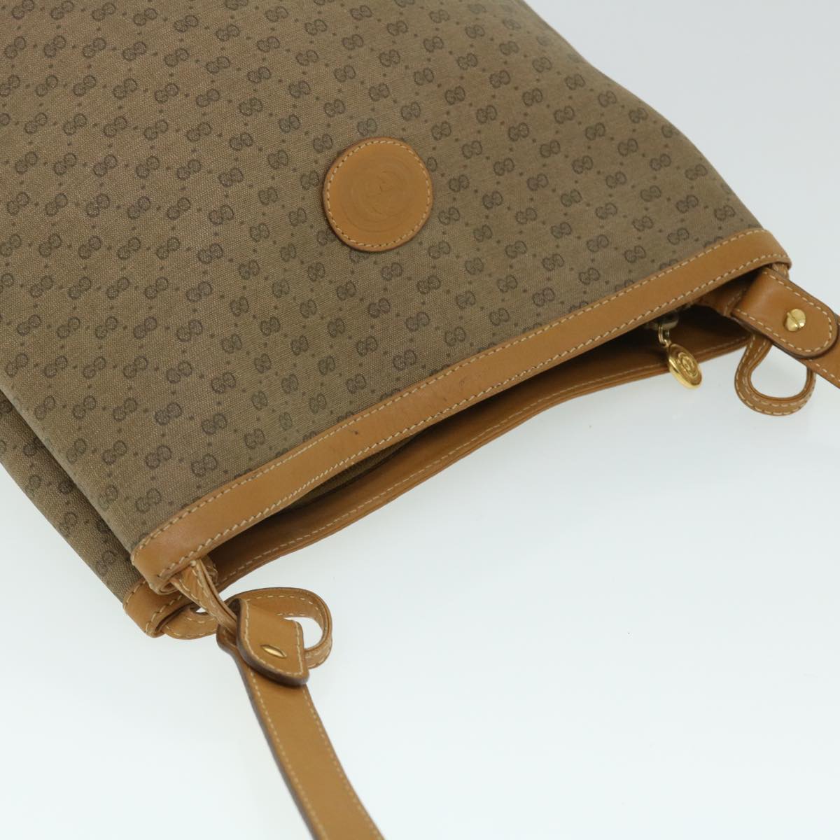 GUCCI Micro GG Canvas Shoulder Bag PVC Leather Beige Auth fm2666