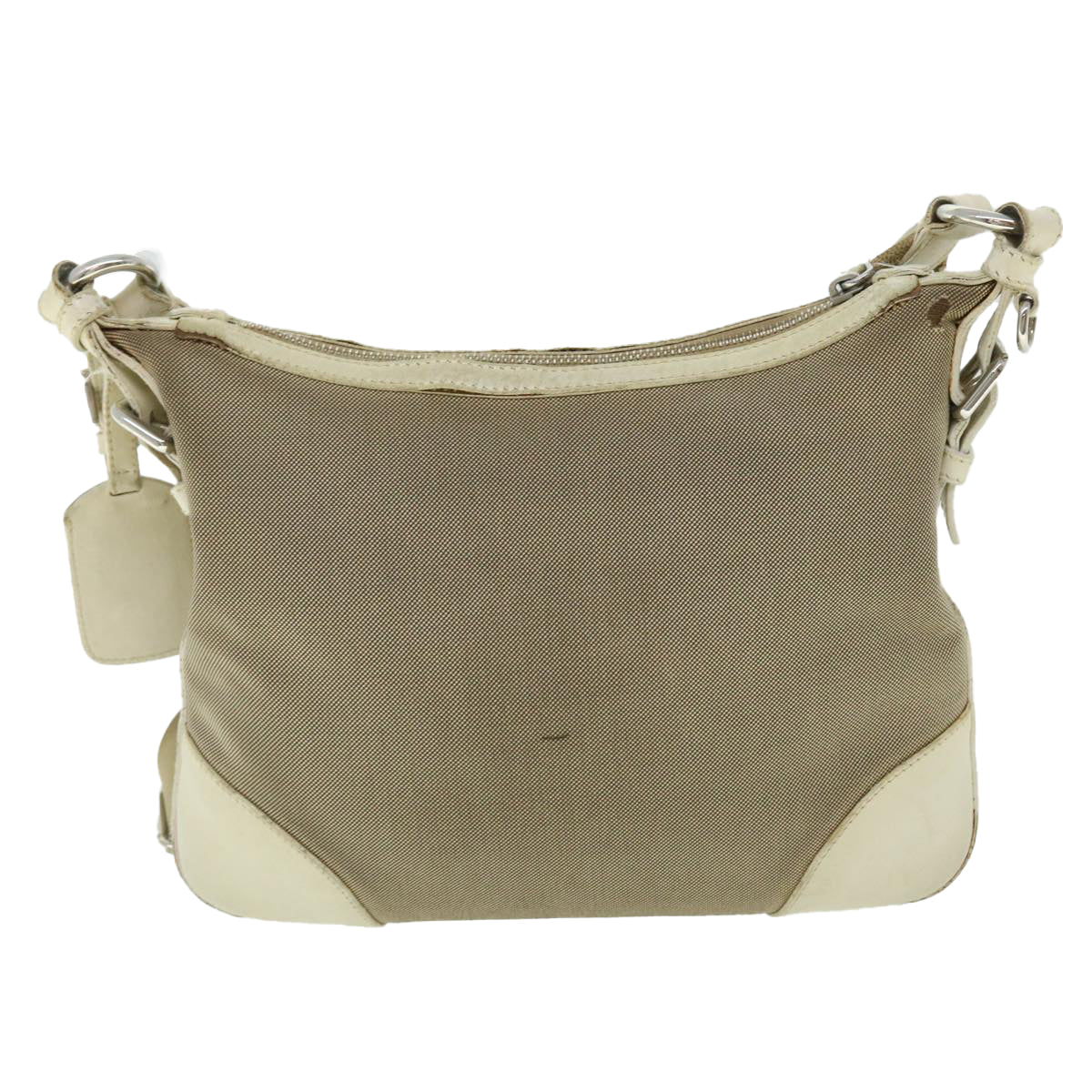 PRADA Shoulder Bag Canvas Leather Beige Auth fm2733 - 0