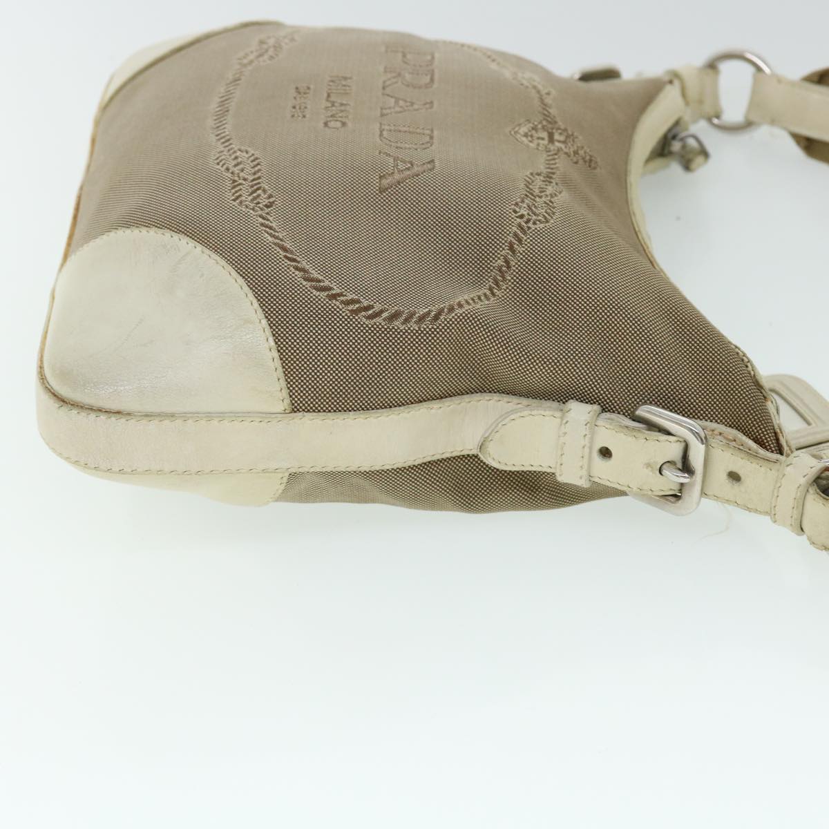 PRADA Shoulder Bag Canvas Leather Beige Auth fm2733