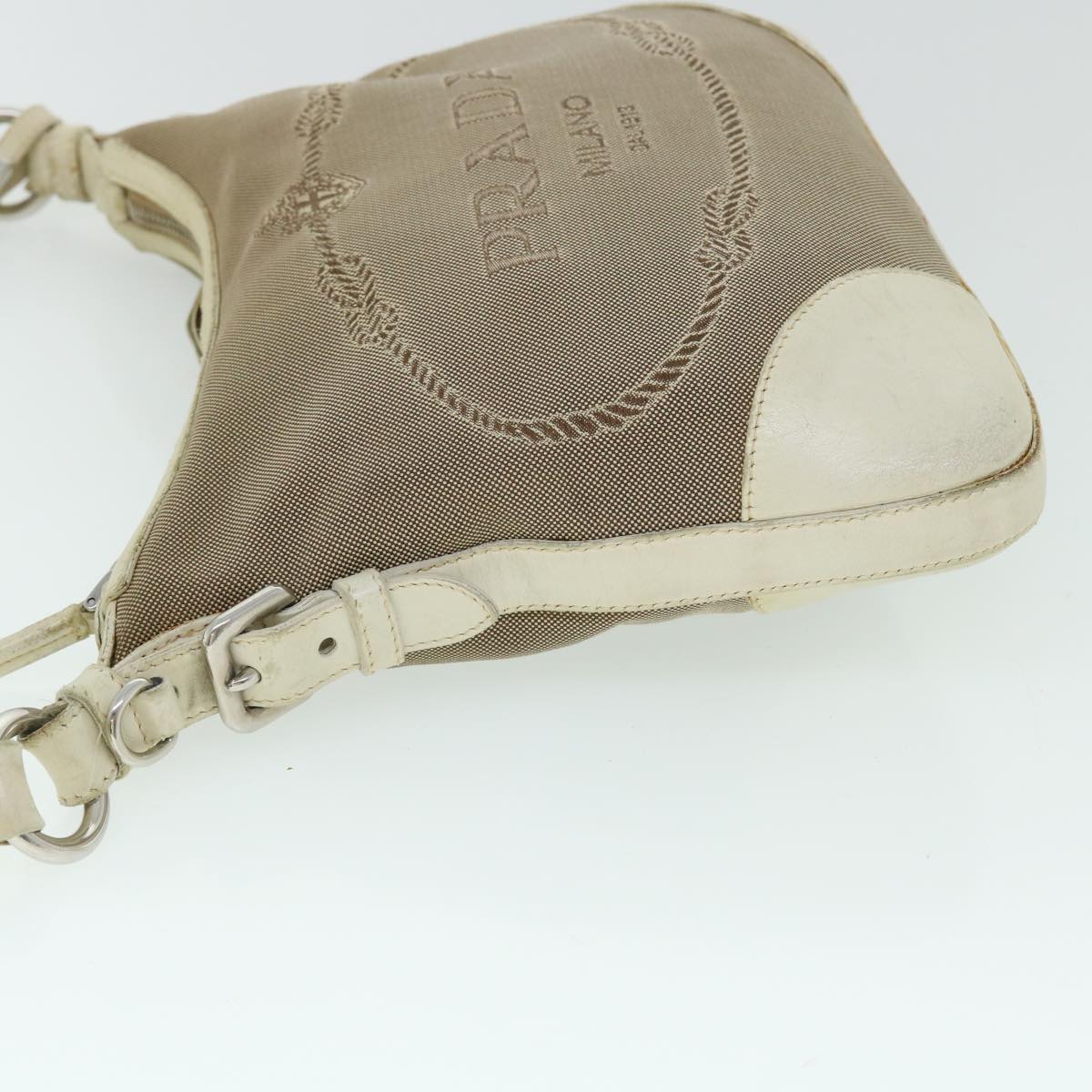 PRADA Shoulder Bag Canvas Leather Beige Auth fm2733