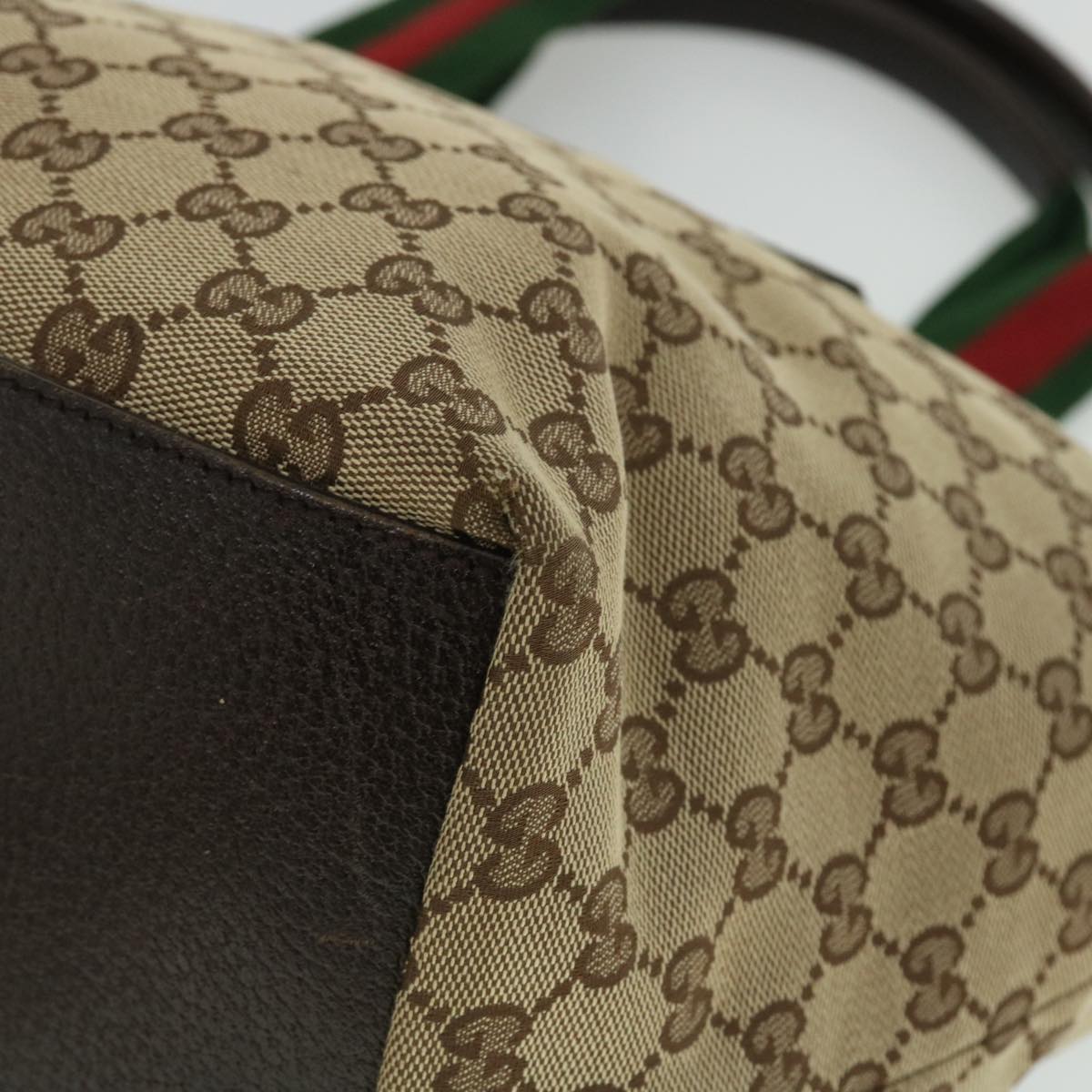 GUCCI GG Canvas Web Sherry Line Tote Bag Beige Green Red 131230 Auth fm2735