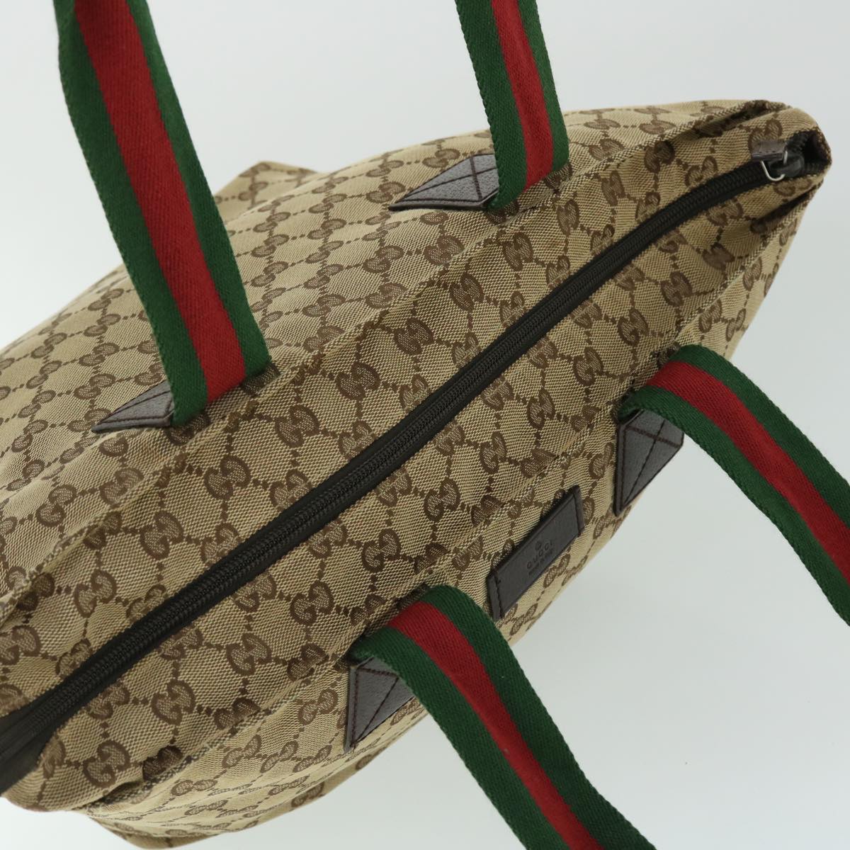 GUCCI GG Canvas Web Sherry Line Tote Bag Beige Green Red 131230 Auth fm2735