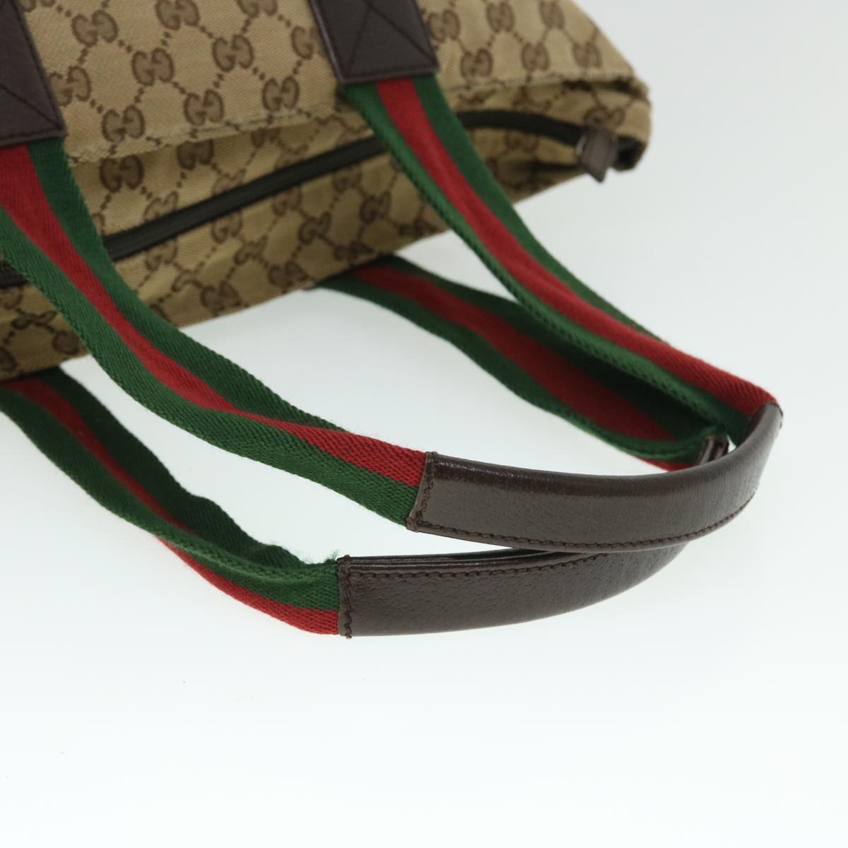 GUCCI GG Canvas Web Sherry Line Tote Bag Beige Green Red 131230 Auth fm2735