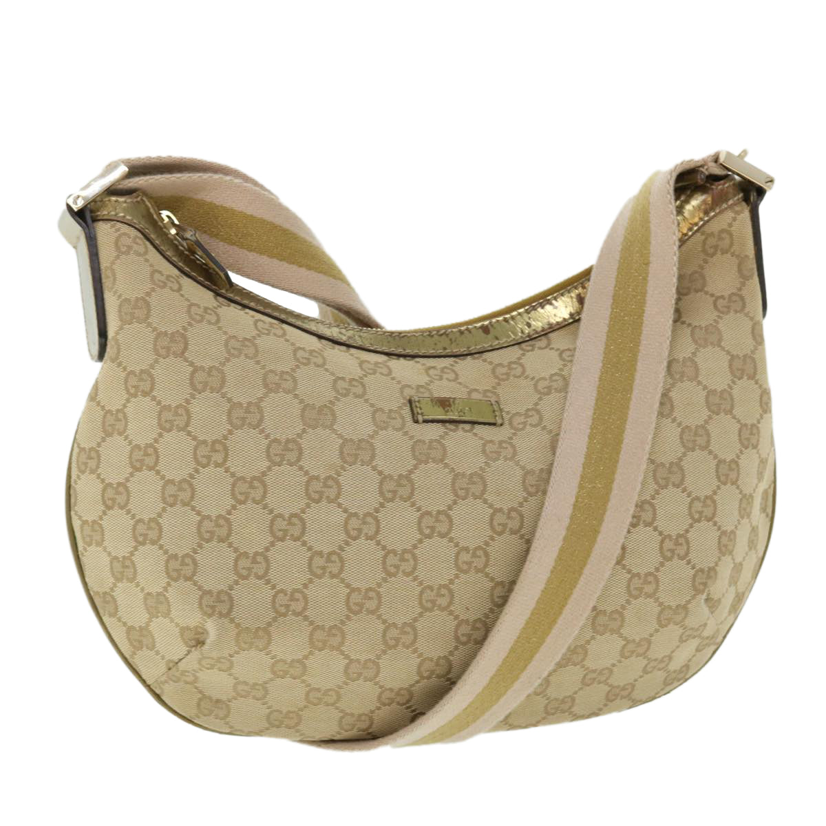 GUCCI GG Canvas Sherry Line Shoulder Bag Beige Gold 181092 Auth fm2736