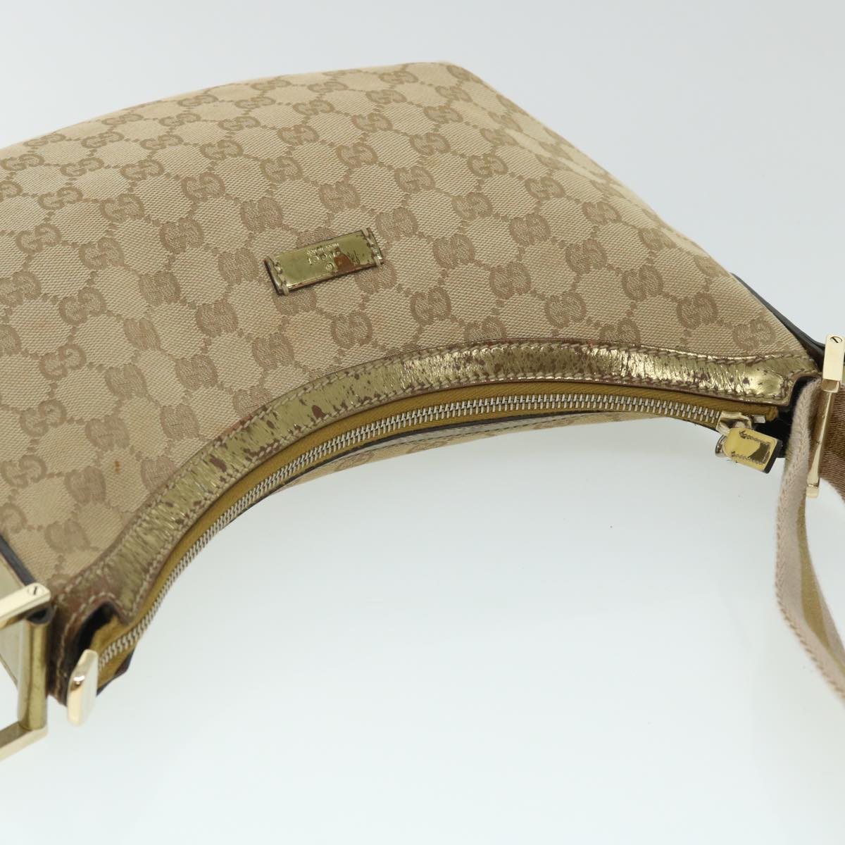 GUCCI GG Canvas Sherry Line Shoulder Bag Beige Gold 181092 Auth fm2736