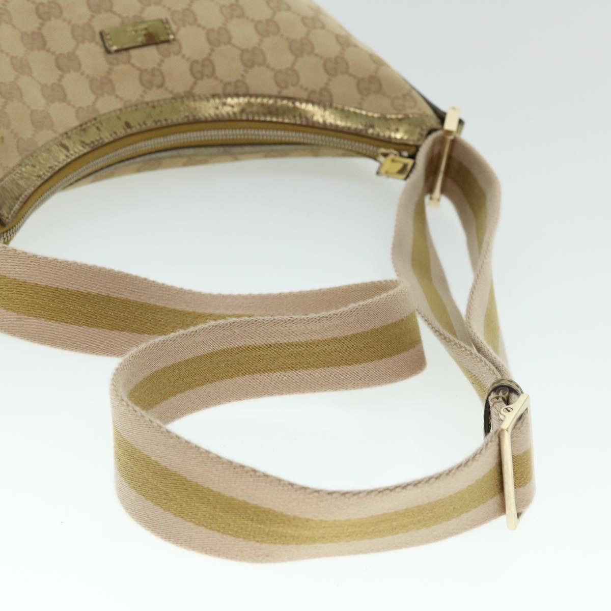 GUCCI GG Canvas Sherry Line Shoulder Bag Beige Gold 181092 Auth fm2736