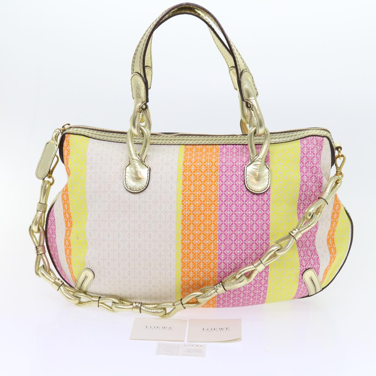 LOEWE Anagram Shoulder Bag Canvas 2way Multicolor Gold Tone Auth fm2751