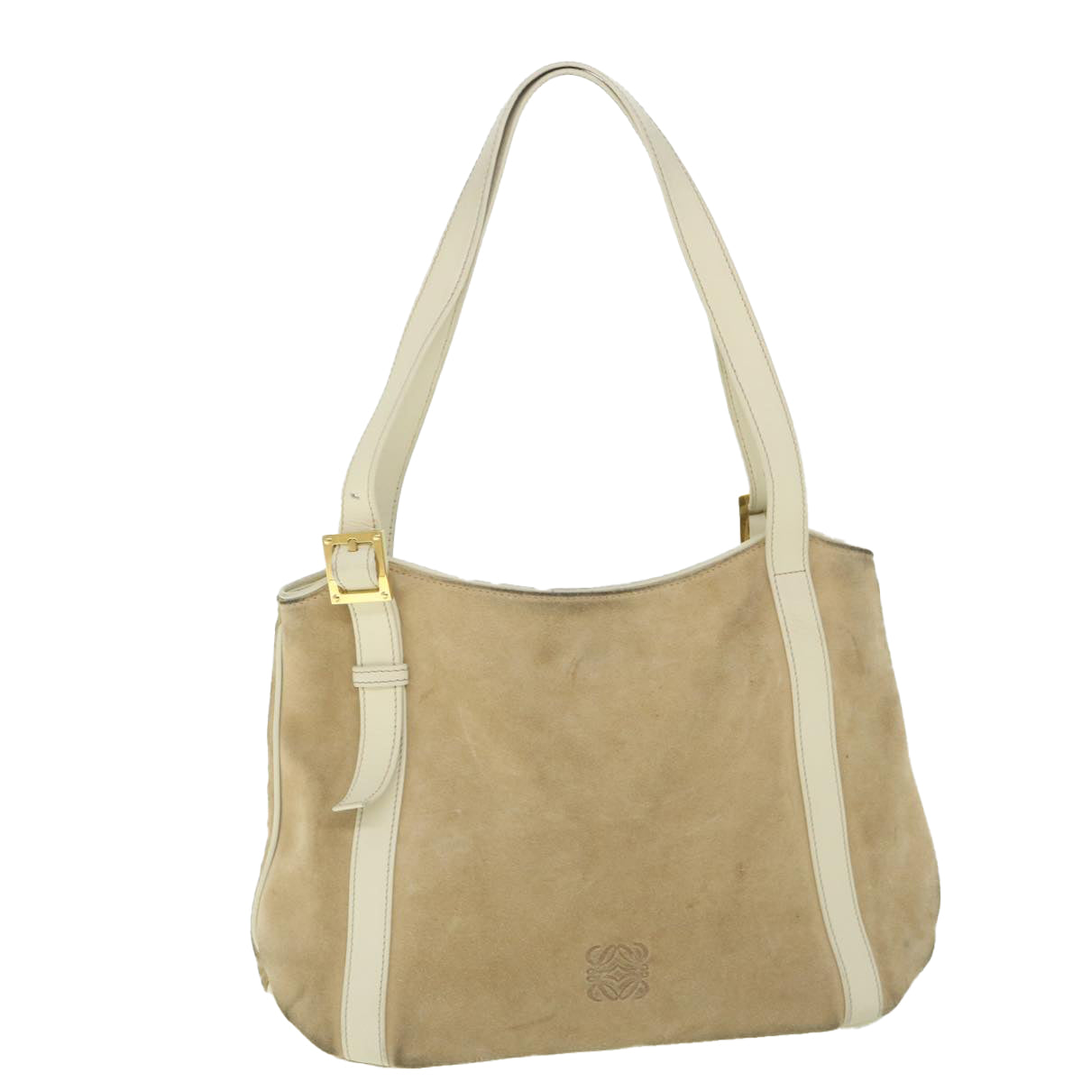 LOEWE Shoulder Bag Suede Leather Beige Auth fm2752