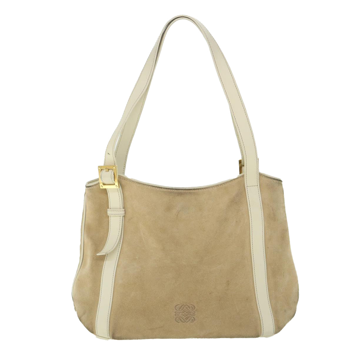 LOEWE Shoulder Bag Suede Leather Beige Auth fm2752