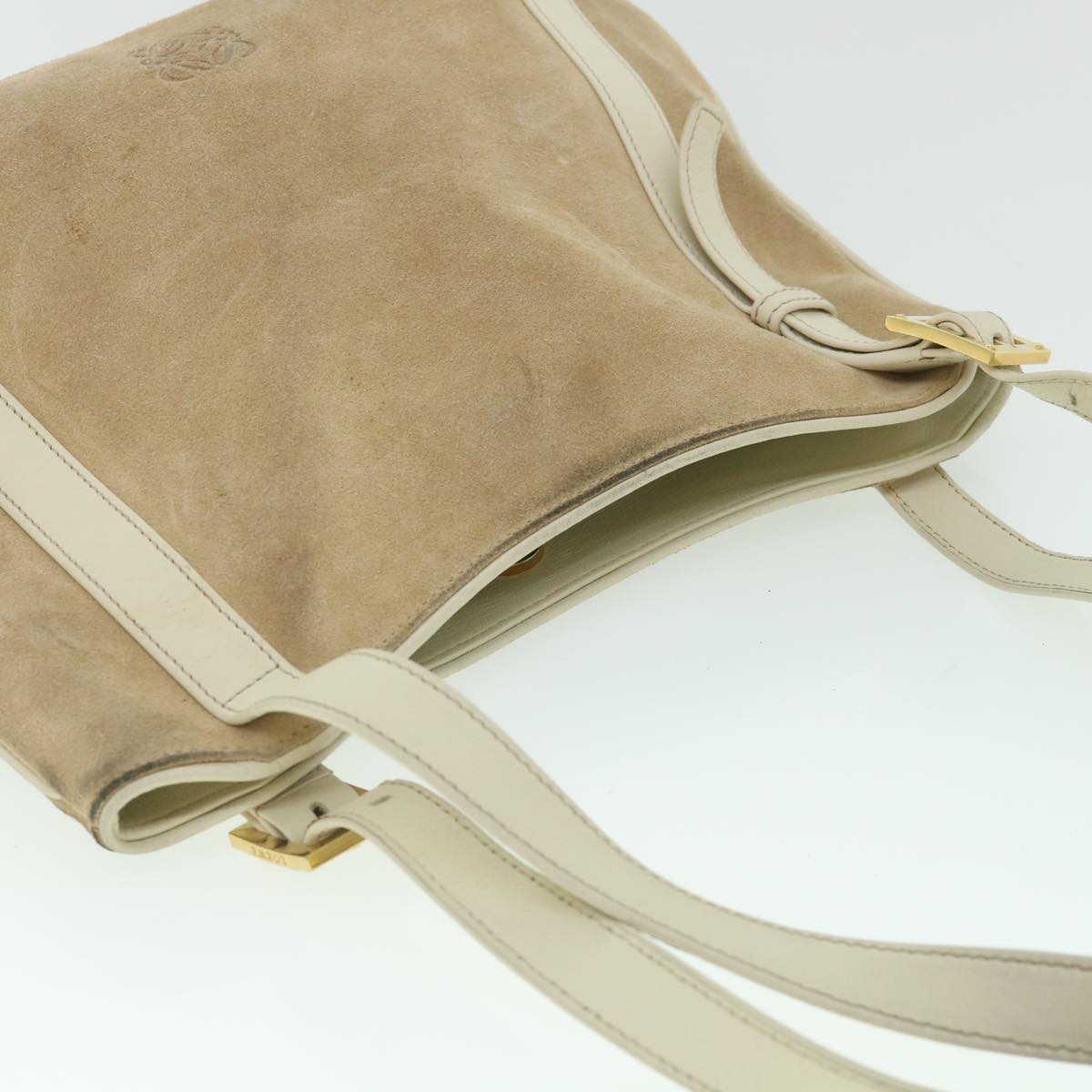 LOEWE Shoulder Bag Suede Leather Beige Auth fm2752