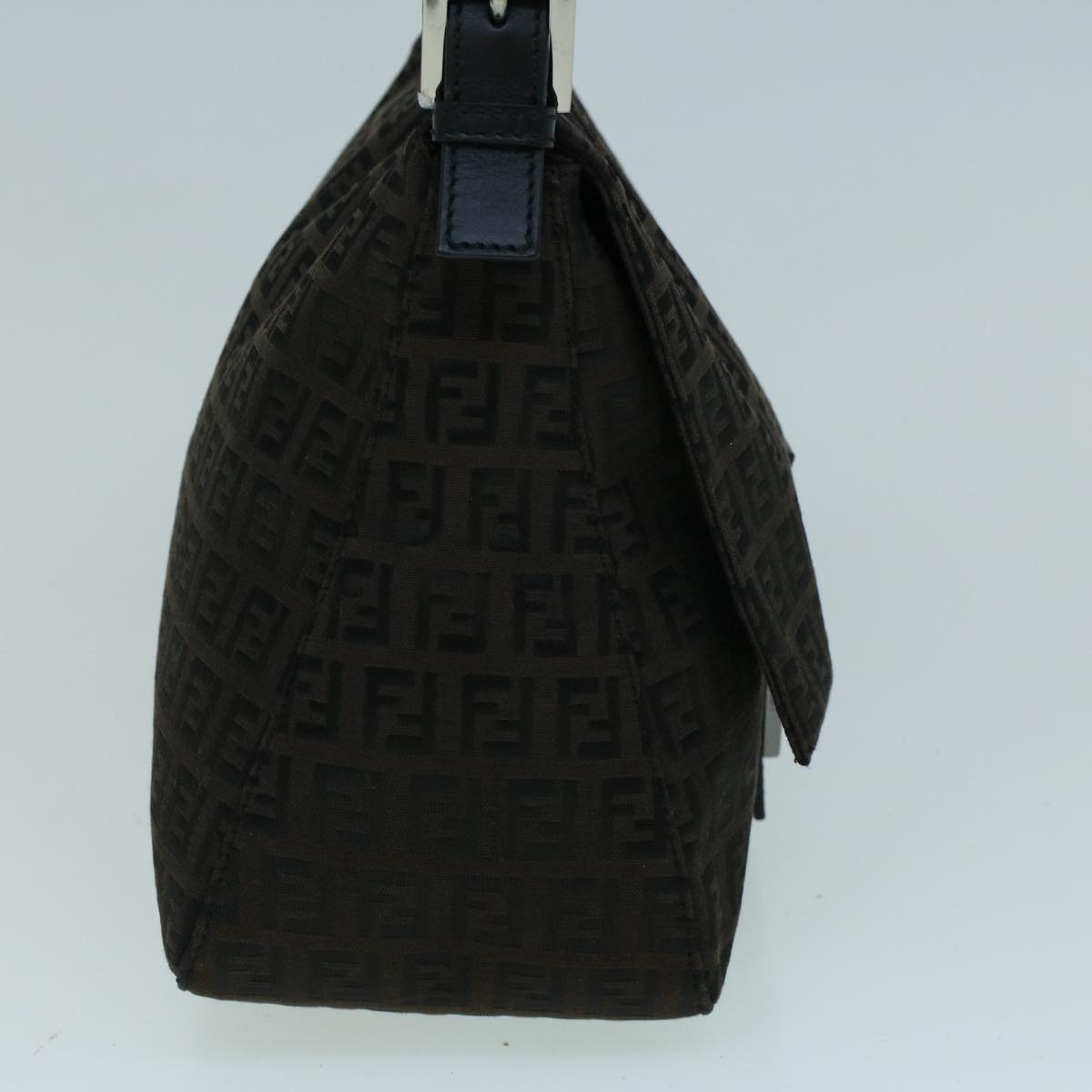 FENDI Zucchino Canvas Shoulder Bag Dark Brown Auth fm2755