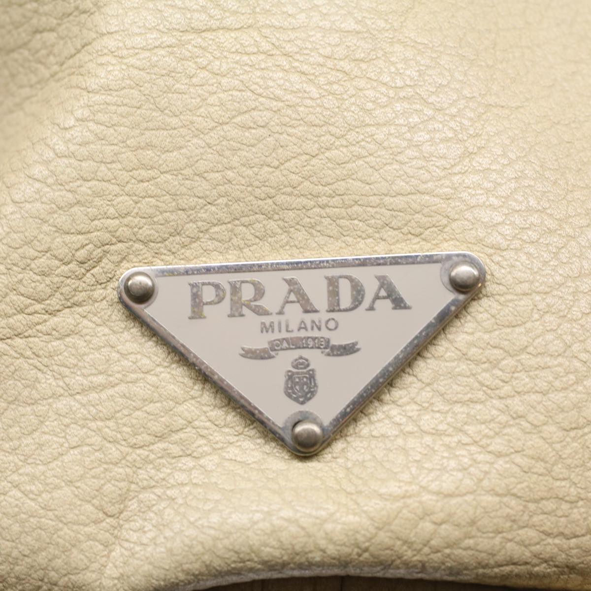 PRADA Hand Bag Leather Beige Auth fm2761