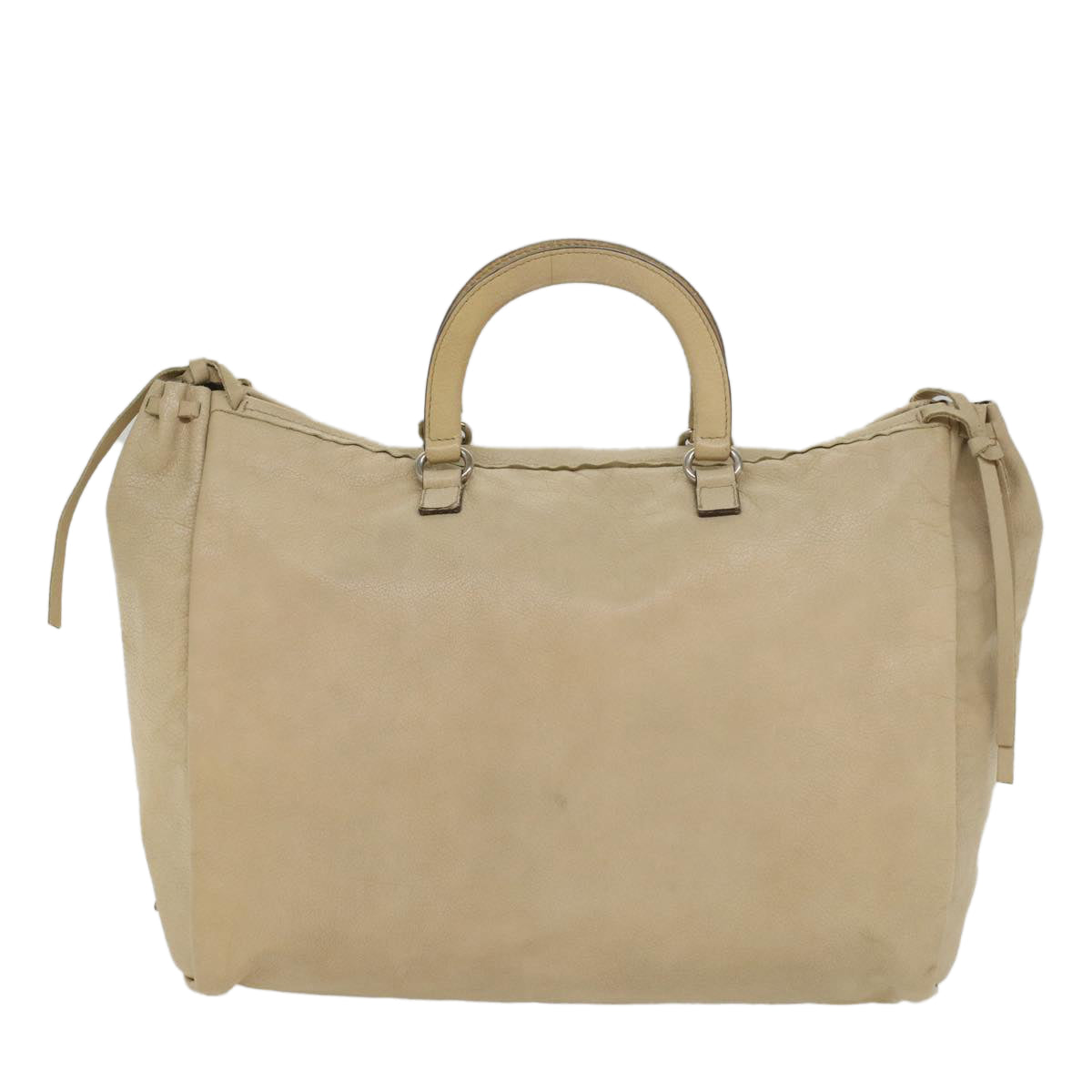 PRADA Hand Bag Leather Beige Auth fm2761 - 0