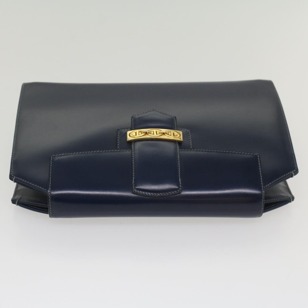 GUCCI Clutch Bag Leather Navy 004 406 0279 Auth fm2776