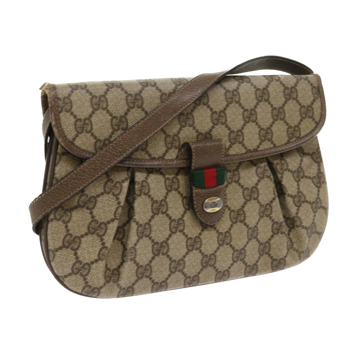 GUCCI GG Supreme Web Sherry Line Shoulder Bag Green Beige 10 02 051 Auth fm2778