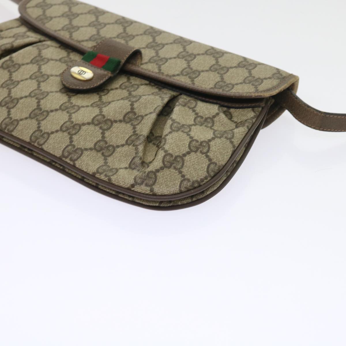 GUCCI GG Supreme Web Sherry Line Shoulder Bag Green Beige 10 02 051 Auth fm2778