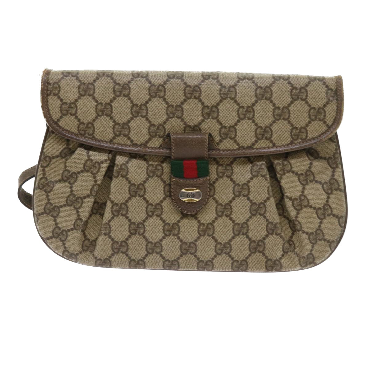 GUCCI GG Supreme Web Sherry Line Shoulder Bag Green Beige 10 02 051 Auth fm2778 - 0