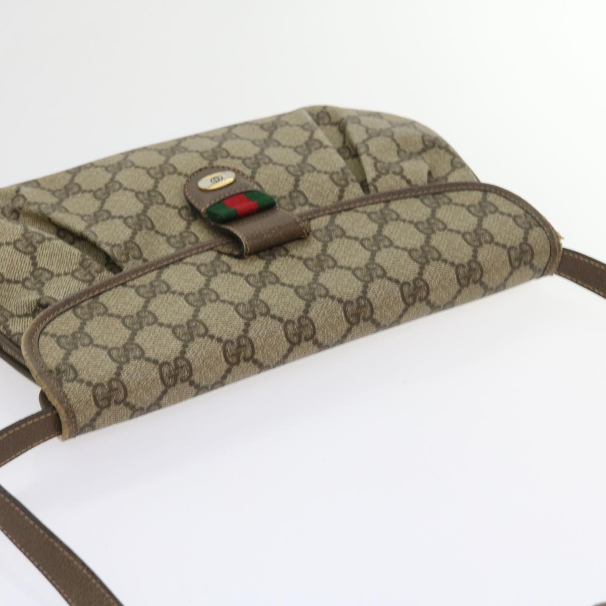 GUCCI GG Supreme Web Sherry Line Shoulder Bag Green Beige 10 02 051 Auth fm2778