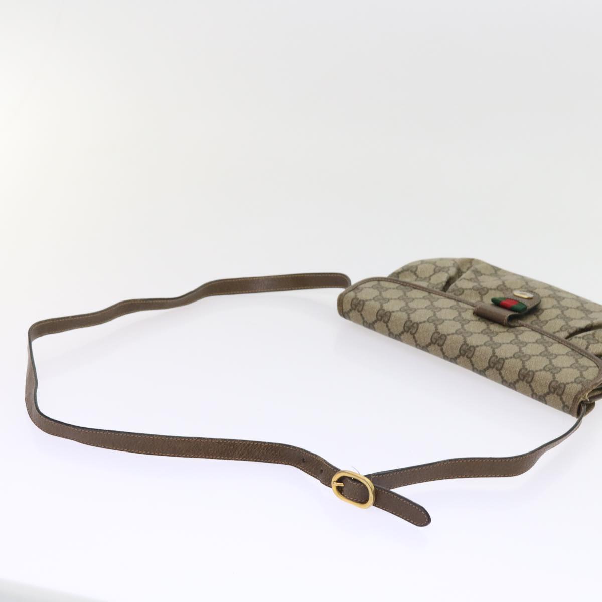 GUCCI GG Supreme Web Sherry Line Shoulder Bag Green Beige 10 02 051 Auth fm2778