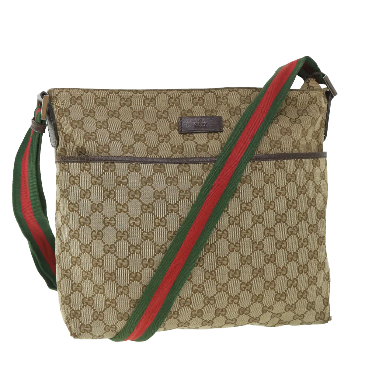 GUCCI GG Canvas Web Sherry Line Shoulder Bag Beige Red Green 189751 Auth fm2790