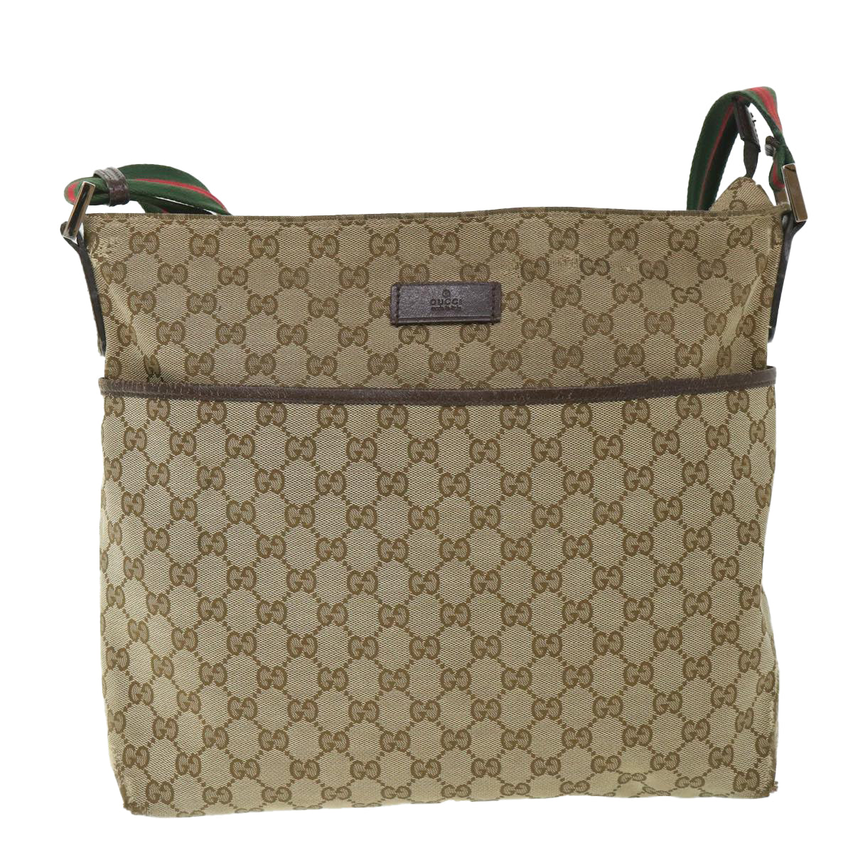 GUCCI GG Canvas Web Sherry Line Shoulder Bag Beige Red Green 189751 Auth fm2790 - 0