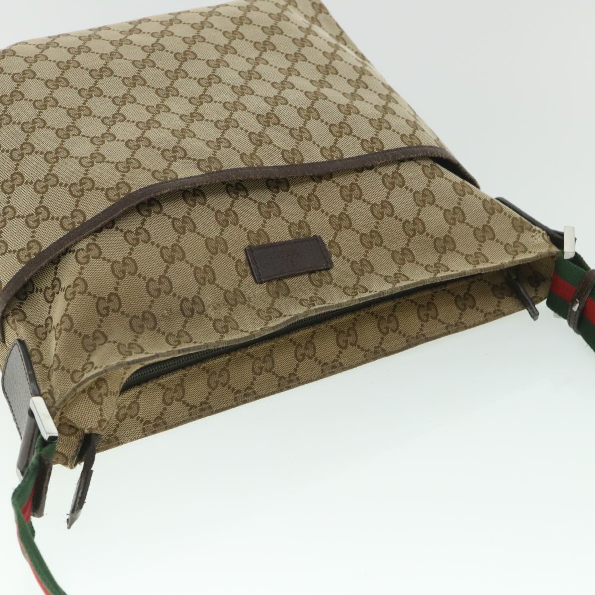 GUCCI GG Canvas Web Sherry Line Shoulder Bag Beige Red Green 189751 Auth fm2790