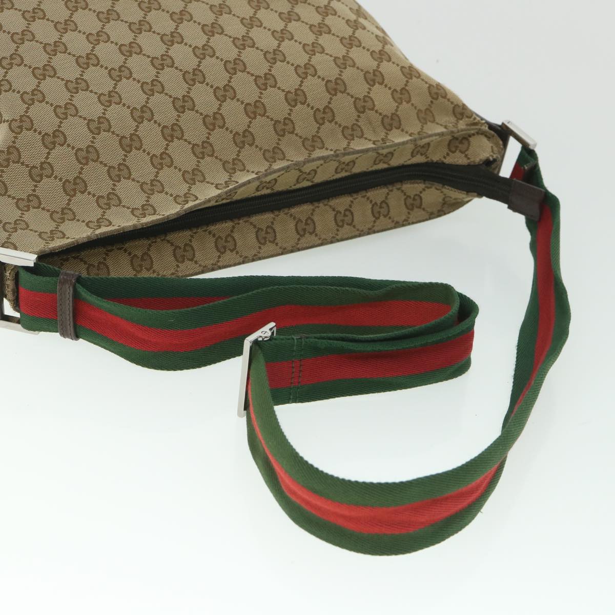 GUCCI GG Canvas Web Sherry Line Shoulder Bag Beige Red Green 189751 Auth fm2790