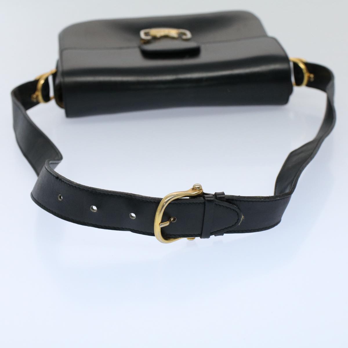 CELINE Horse Carriage Shoulder Bag Leather Black Auth fm2800