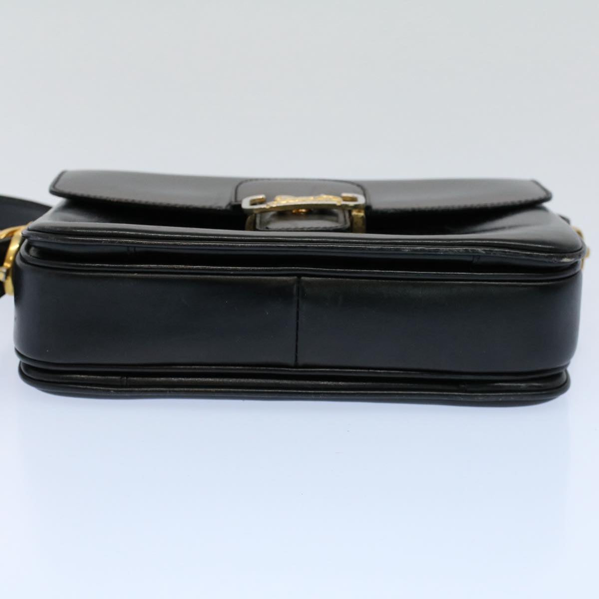 CELINE Horse Carriage Shoulder Bag Leather Black Auth fm2800