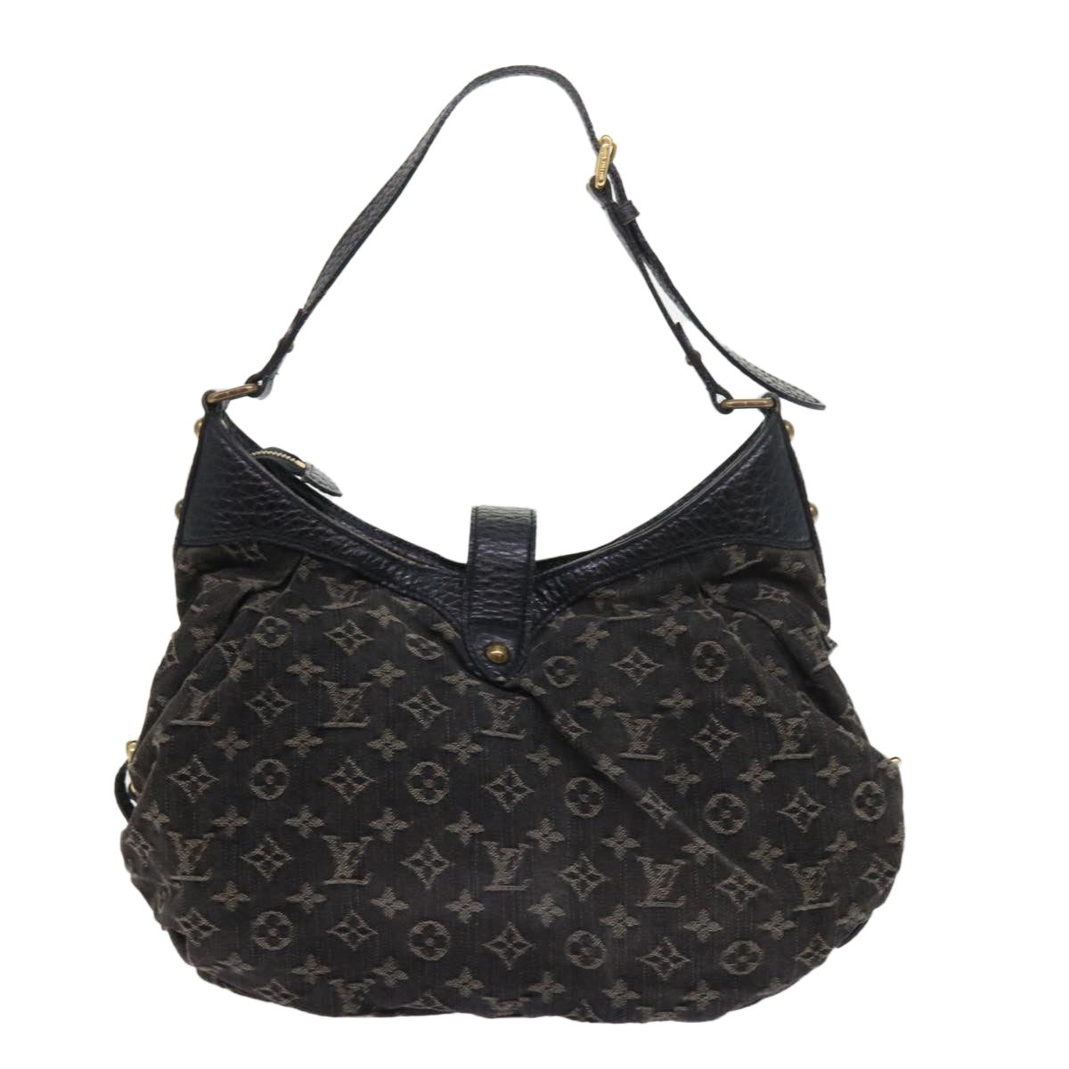 LOUIS VUITTON Monogram Denim XS Shoulder Bag Black M95608 LV Auth fm2834