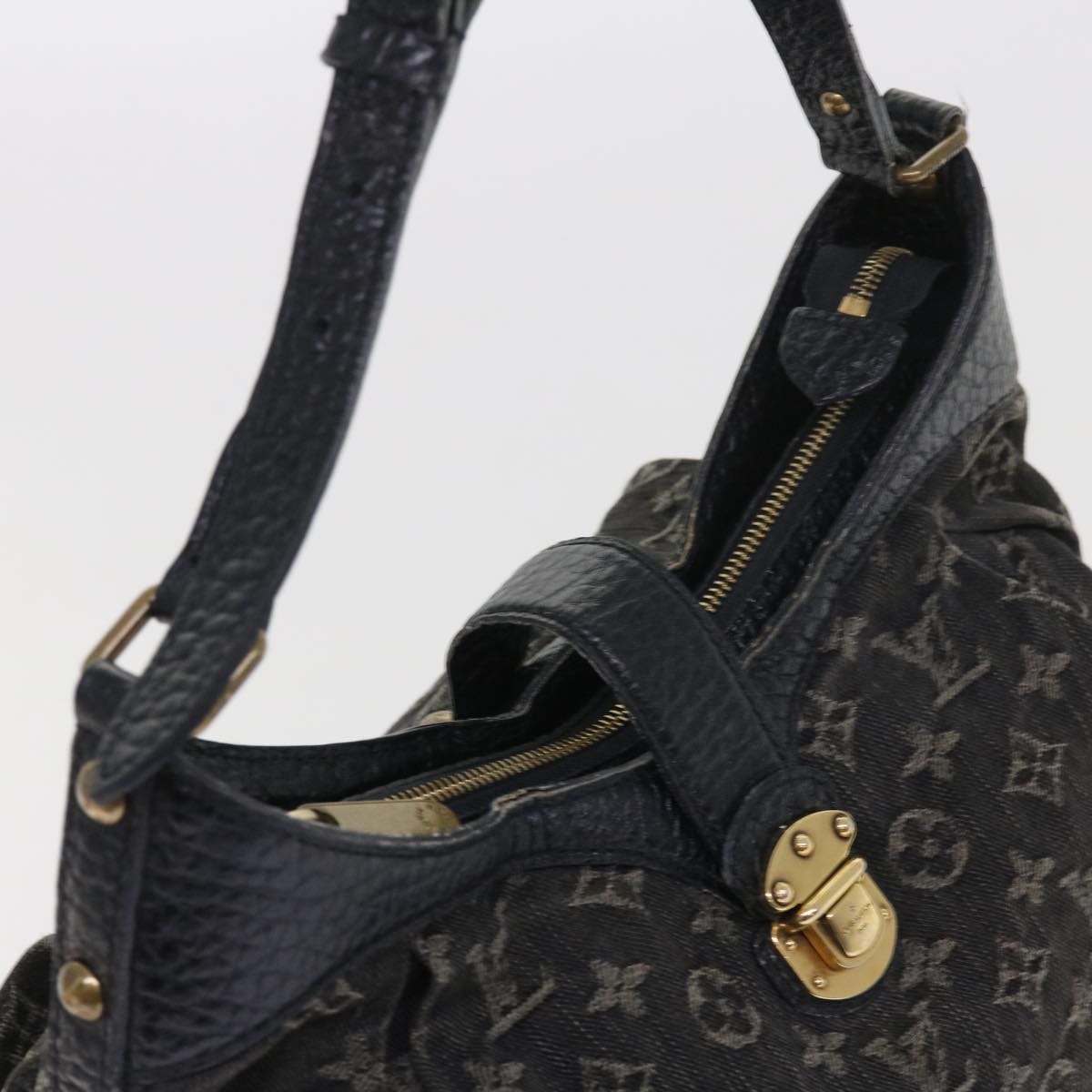 LOUIS VUITTON Monogram Denim XS Shoulder Bag Black M95608 LV Auth fm2834