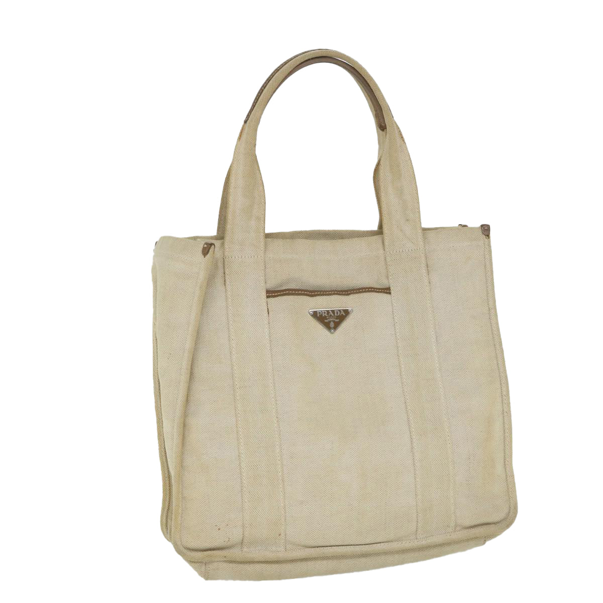 PRADA Tote Bag Canvas Beige Auth fm2839