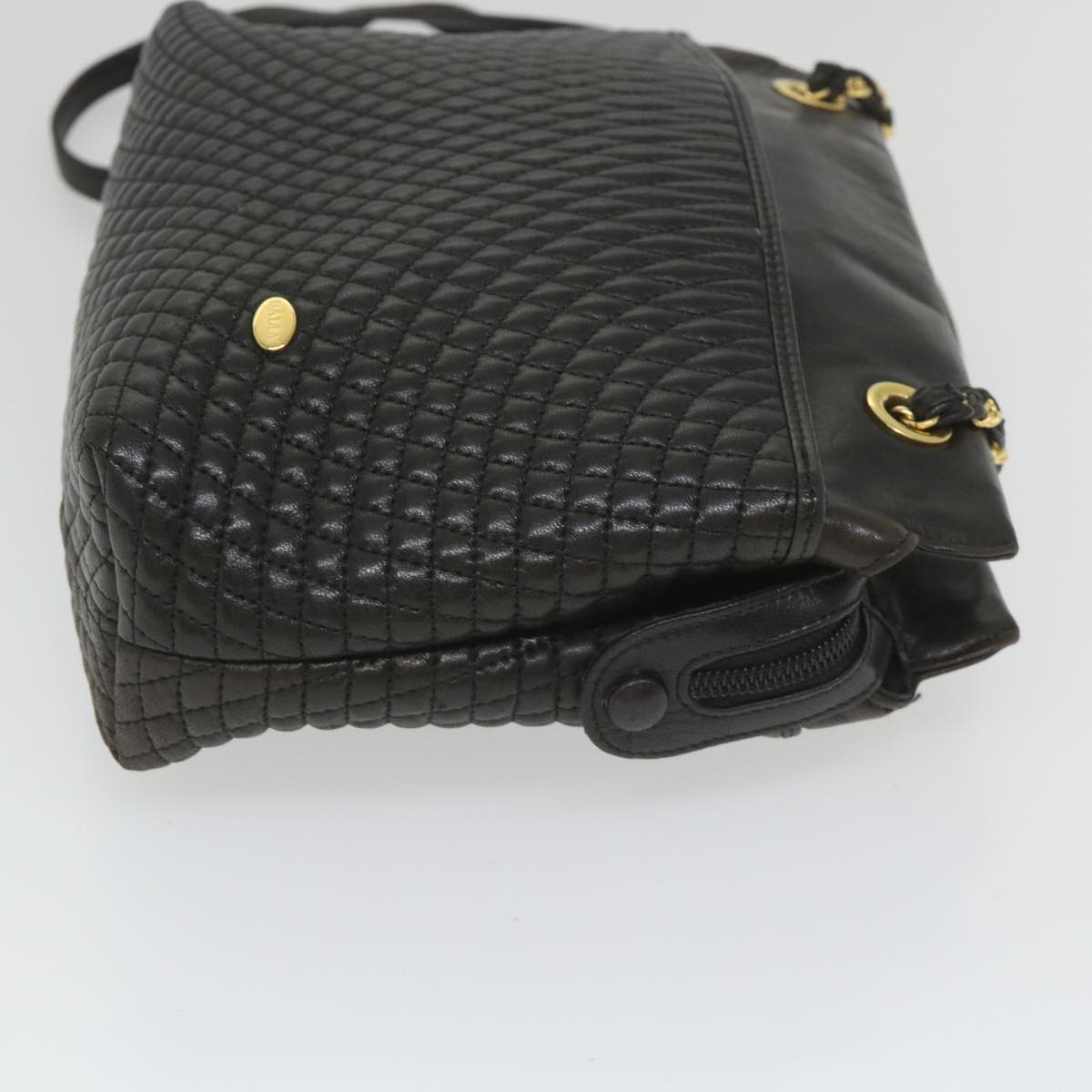BALLY Quilted Shoulder Bag Leather Black Auth fm2844
