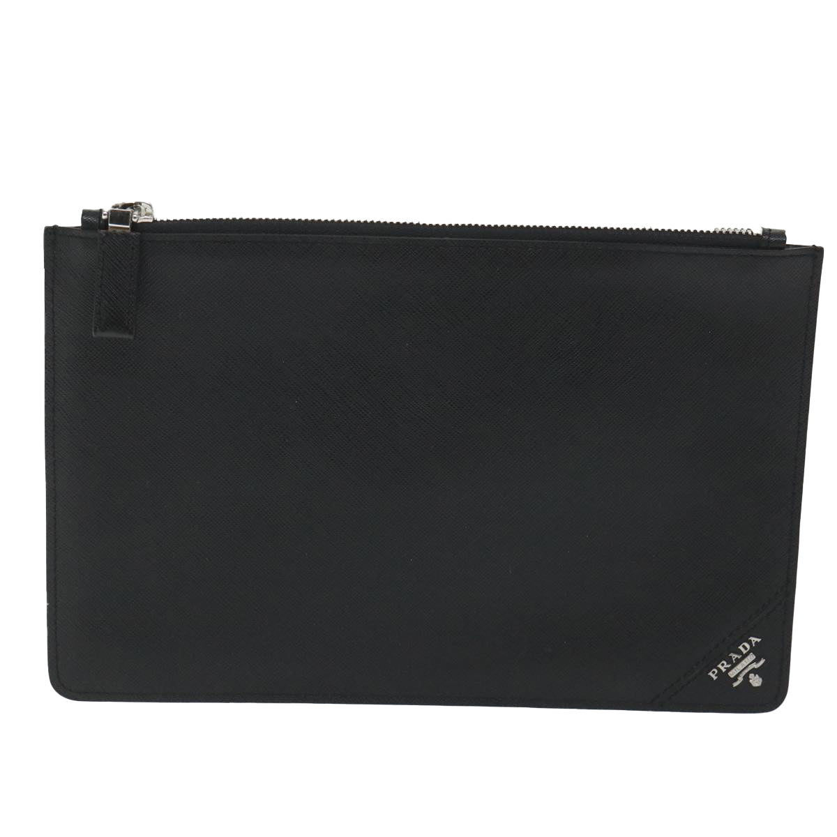 PRADA Clutch Bag Safiano leather Black Auth fm2854