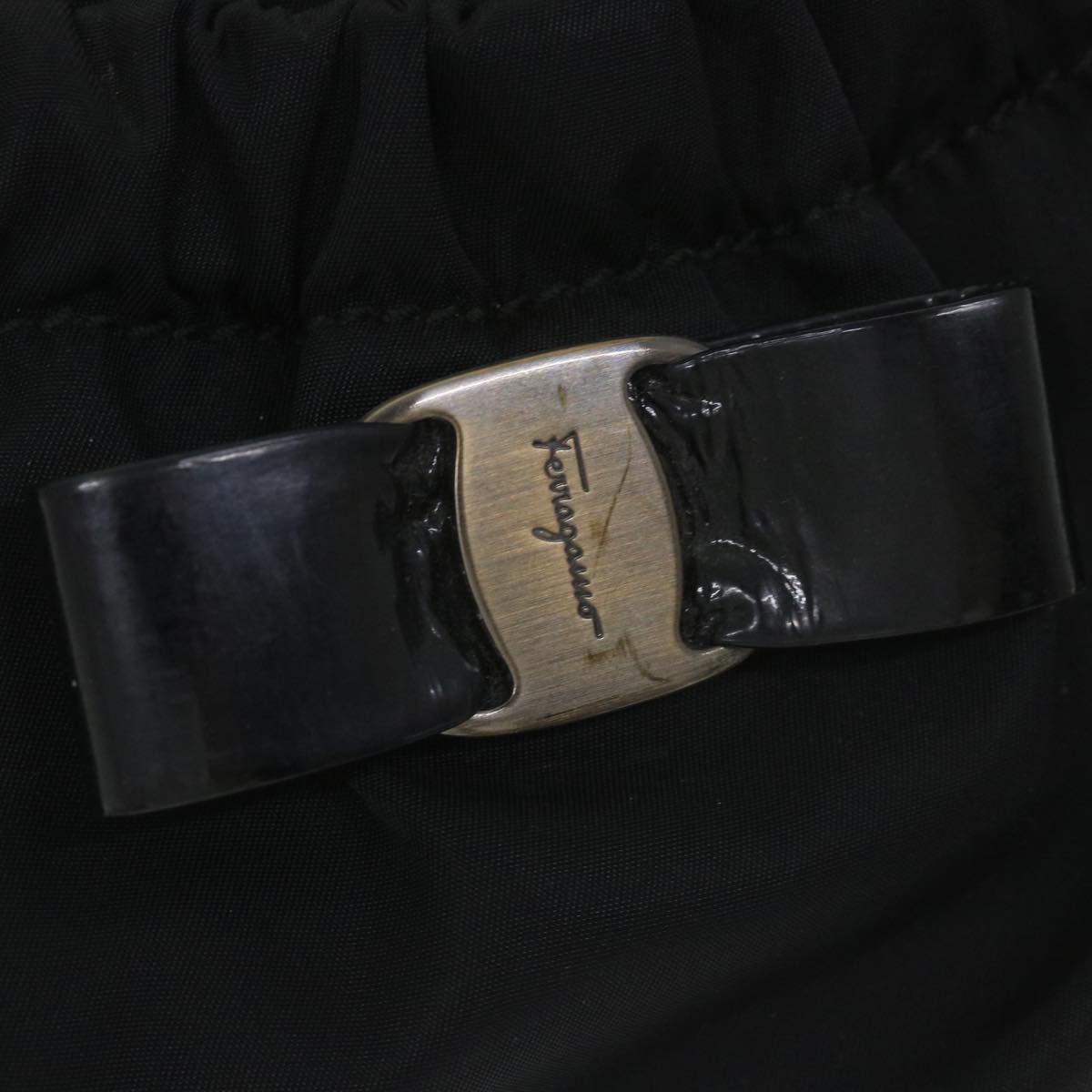 Salvatore Ferragamo Hand Bag Nylon 2way Black GG-21 C793 Auth fm2864