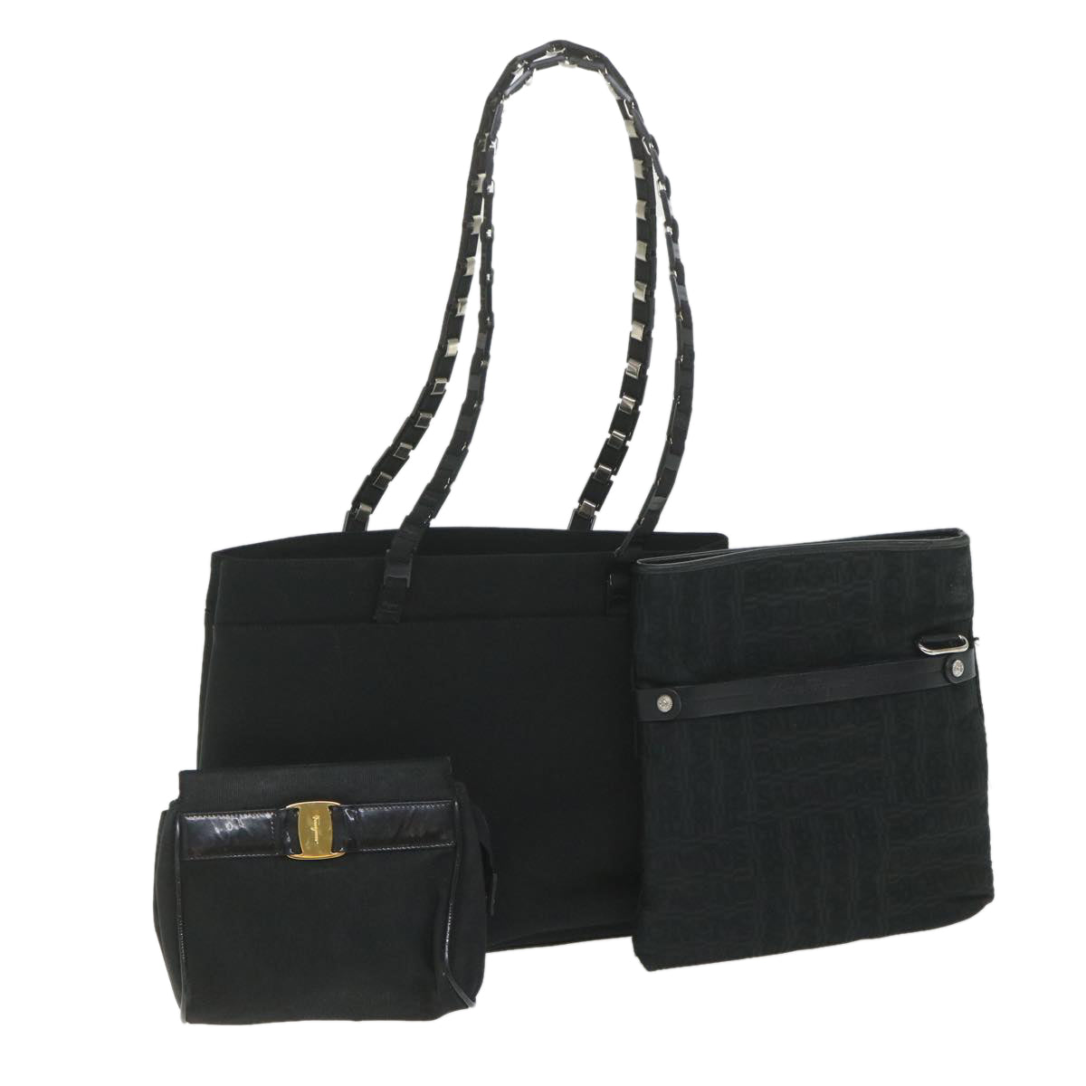 Salvatore Ferragamo Pouch Shoulder Bag Canvas 3Set Black Auth fm2866