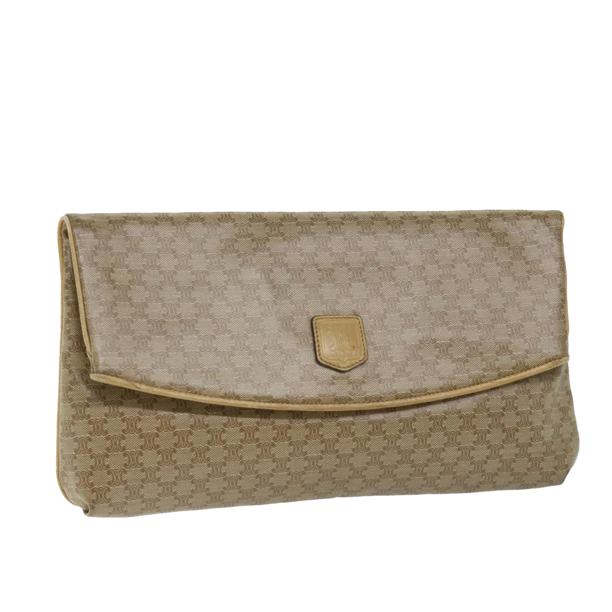 CELINE Macadam Canvas Clutch Bag Beige Auth fm2889