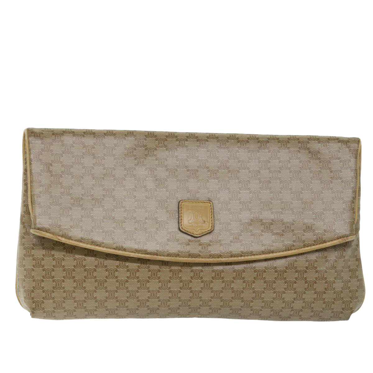 CELINE Macadam Canvas Clutch Bag Beige Auth fm2889