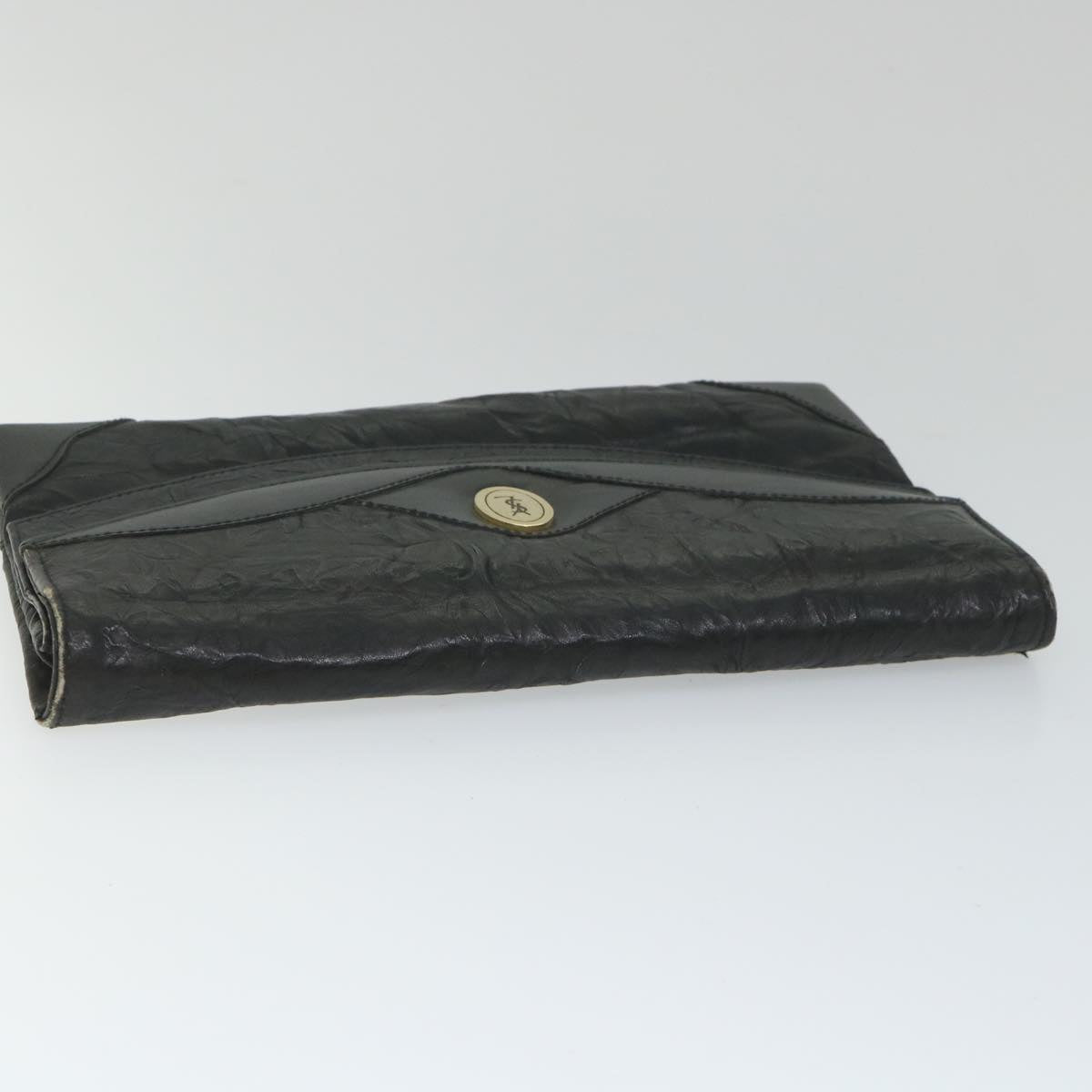 SAINT LAURENT Clutch Bag Leather Black Auth fm2892