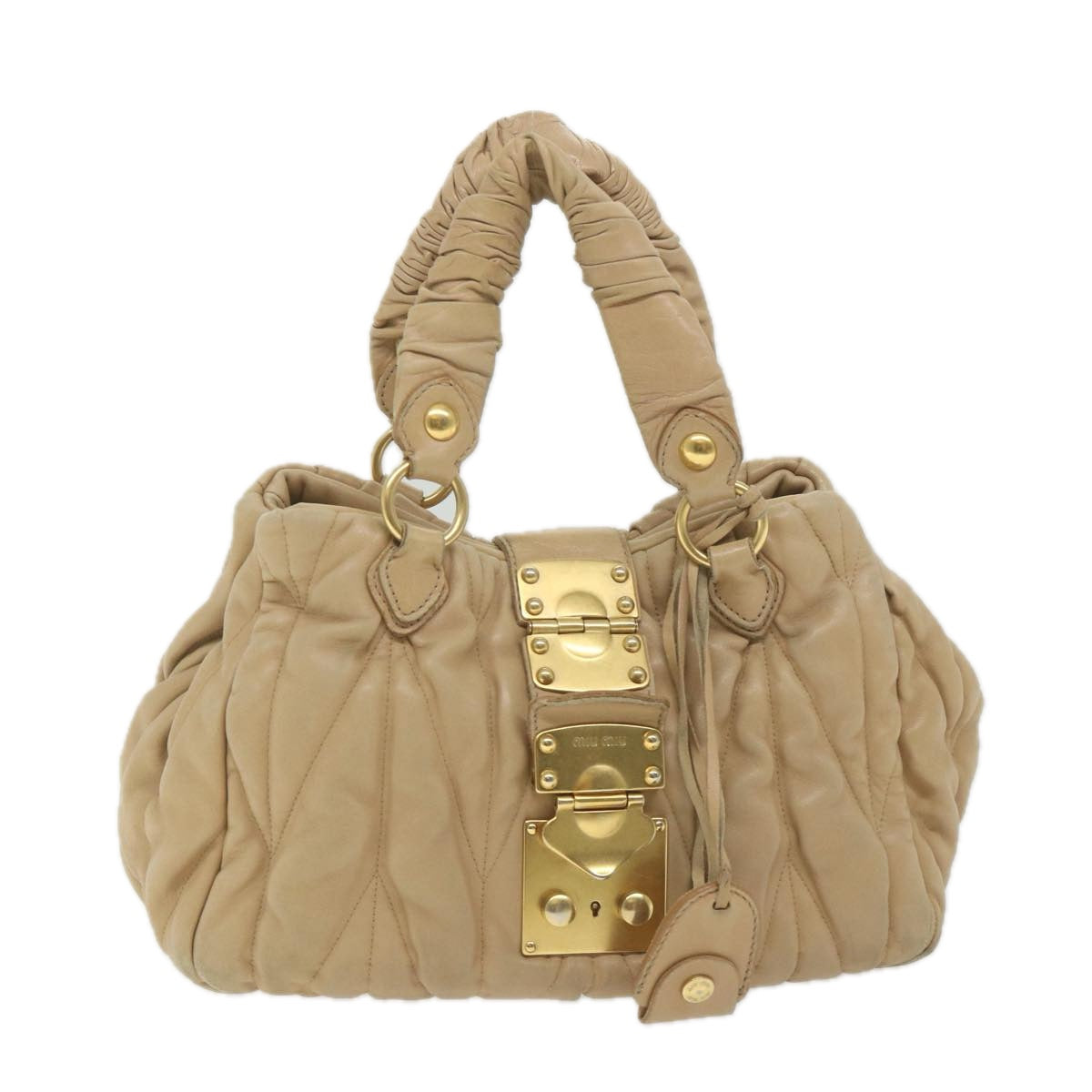 Miu Miu Materasse Hand Bag Leather Beige Auth fm2922