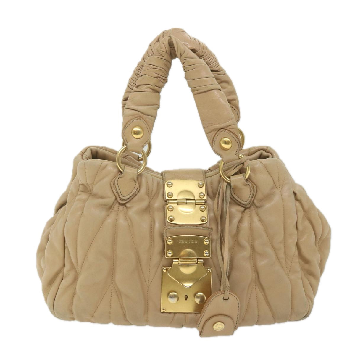 Miu Miu Materasse Hand Bag Leather Beige Auth fm2922